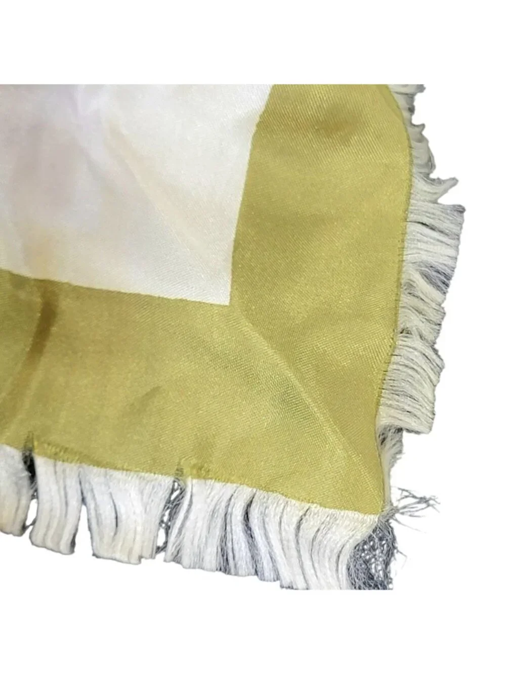 Vintage 70s Floral Scarf Women Accessories Acetate Fringe Green Beige Fall Leave